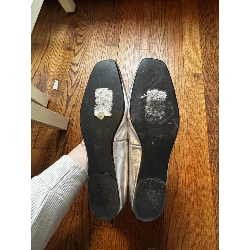 Saks Fifth Avenue Womens Silver Leather Square Toe Mary Jane Ballet Flats 11M - Picture 8 of 8